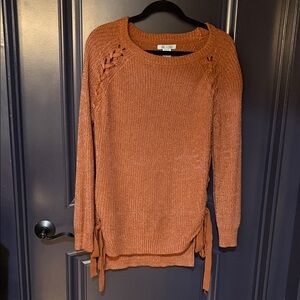 She + Sky Rust Sweater with Braided Accents
